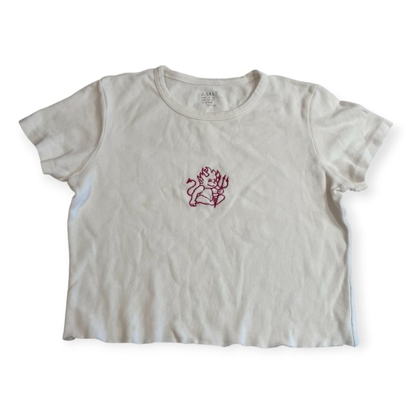 brandy melville white and red embroidered devil graphic top y2k grunge vintage - Picture 2 of 10